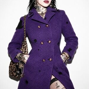 50s Vintage Top Hat Applique Coat Women S Purple Boucle Wool Silk Lining Novelty